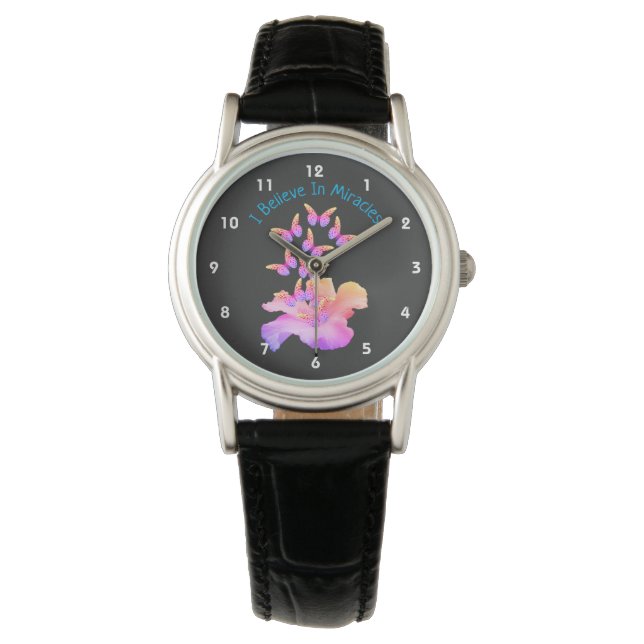Geloof in wonderen Hibiscus flower Butterflies Horloge (Voorkant)