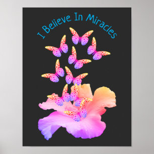Geloof in wonderen Hibiscus flower Butterflies Poster