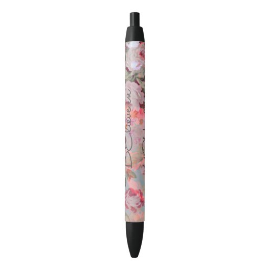  "Geloof in youzelf" citeert rozen floral Zwarte Inkt Pen (Voorkant Verticaal)