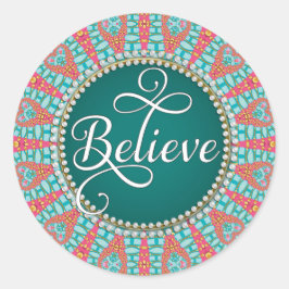 Geloof: Inspire: Aqua Blauwgroen koraal Mandala Ci Ronde Sticker