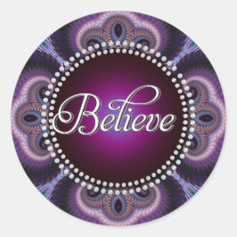 Geloof: Inspire: Paarse fractals kruiscirkel Ronde Sticker
