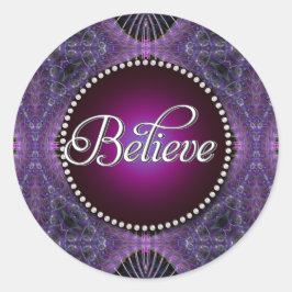 Geloof: Inspire | Paarse fractals Ronde Stickers