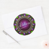 Geloof : Inspireren : Groene Paarse Mandala Cirkel Ronde Sticker (Envelop)