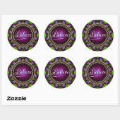 Geloof : Inspireren : Groene Paarse Mandala Cirkel Ronde Sticker (Vel)