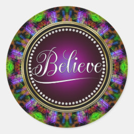 Geloof : Inspireren : Groene Paarse Mandala Cirkel Ronde Sticker