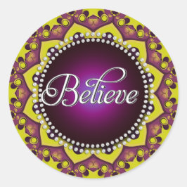 Geloof : Inspireren : Paarse gele Mandala Cirkel Ronde Sticker