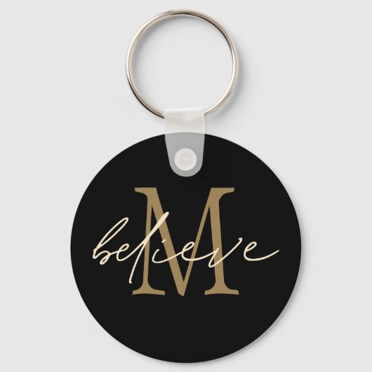 Geloof Inspirerend Gold Black Monogram Initiaal Sleutelhanger (Voorkant)