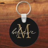 Geloof Inspirerend Gold Black Monogram Initiaal Sleutelhanger (Voorkant)