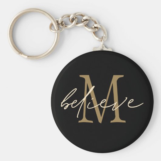 Geloof Inspirerend Gold Black Monogram Initiaal Sleutelhanger (Voorkant)