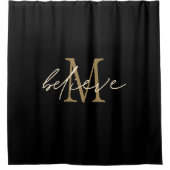 Geloof Inspirerend Gold Monogram Initiaal Black Douchegordijn (Voorkant)