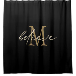 Geloof Inspirerend Gold Monogram Initiaal Black Douchegordijn
