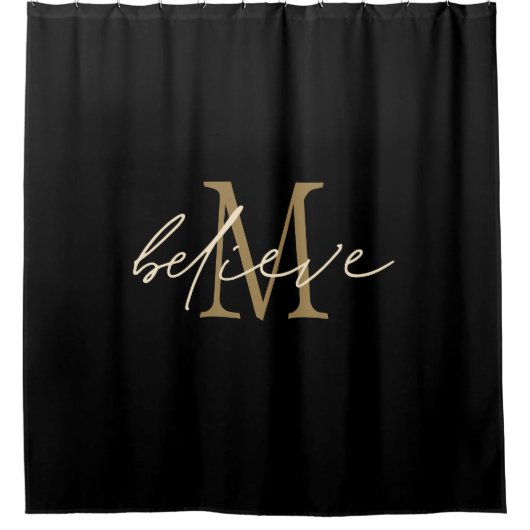 Geloof Inspirerend Gold Monogram Initiaal Black Douchegordijn (Voorkant)