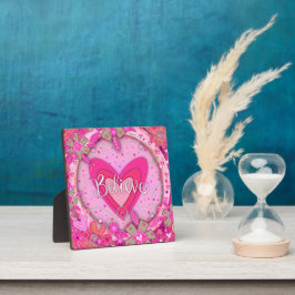 Geloof Inspirerend Hart Bloemen  Roze Fotoplaat