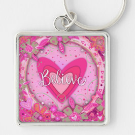 Geloof Inspirerend Hart Bloemen  Roze Sleutelhanger