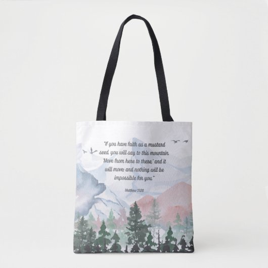Geloof kan bergen bewegen Bijbelvers Canvas tas (Voorkant)
