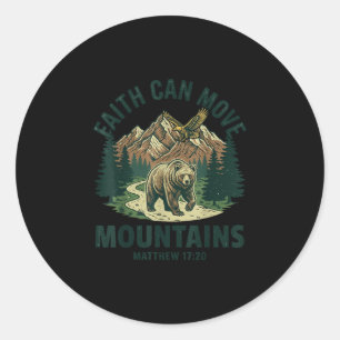 Geloof kan bergen verzetten retro zonsondergang bi ronde sticker