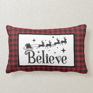 Geloof - Kerst Ree - Zwarte Rode Buffalo Plaid Kussen