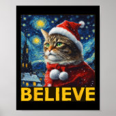 Geloof Kerst Shirt Sterrennacht Van Gogh Kat Poster (Voorkant)