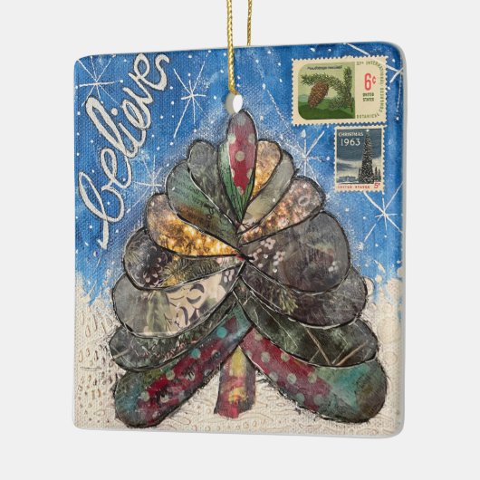 Geloof kerstboom en zegels keramisch ornament (Links)