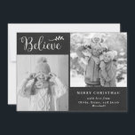 Geloof | Kerstfotocollage voor Chalkboard Feestdagenkaart<br><div class="desc">Deze trendy en rustic vakantiekaart zegt "geloof"in krijt wit gekleurd handgeschreven manuscript,  met een overeenkomstige botanische tak van Kerstmis. Voeg twee van je favoriete persoonlijke foto's toe aan de zwarte,  krijtbordachtergrond. De achterkant van de kaart heeft een zwart-wit gingham vlecht patroon.</div>