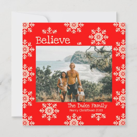 Geloof kerstfoto's in Red Snowflakes (Voorkant)