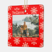 Geloof kerstfoto's in Red Snowflakes Keramisch Ornament (Links)