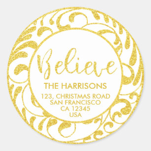 Geloof kerstGold Handgeschreven Return-adres Ronde Sticker