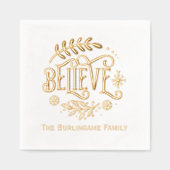 "Geloof" Kerstgroet met familienaam Folie Servetten (Voorkant)