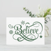 Geloof kerstkaart groene sneeuwvlokken, sterren (Staand voorkant)