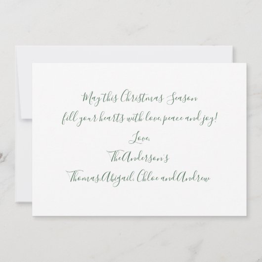 Geloof kerstkaart groene sneeuwvlokken, sterren (Achterkant)