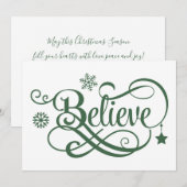 Geloof kerstkaart groene sneeuwvlokken, sterren (Voorkant / Achterkant)