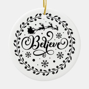"Geloof" Kerstman Vliegende Sleigh Kerstmis Keramisch Ornament