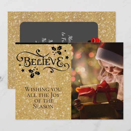 GELOOF /Kerstmis/2-bits/Gold-zwart, op maat gemaak Feestdagenkaart (Voorkant / Achterkant)