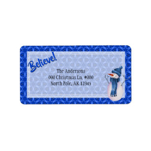 Geloof / Kerstmis Blauwe Ster Patroon / Sneeuwman Etiket