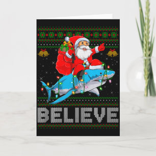 Geloof Kerstmis Grappige Kerstman Ridende Haai Lel Kaart