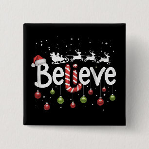 Geloof Kerstmis Kerstman Rendier Snoepstok  Vierkante Button 5,1 Cm