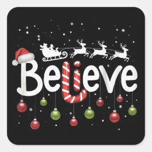 Geloof Kerstmis Kerstman Rendier Snoepstok  Vierkante Sticker