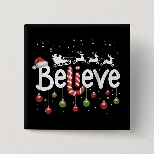 Geloof Kerstmis Sinterklaas Rendier Candy Cane Vierkante Button 5,1 Cm (Voorkant)