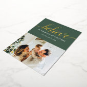 Geloof kerstscript foto groen folie feestdagenkaart (Gedraaid)