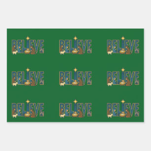 Geloof kerststal inpakpapier vel