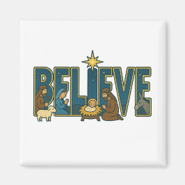 Geloof kerststal magneet