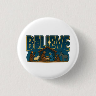 Geloof Kerststal Ronde Button 3,2 Cm