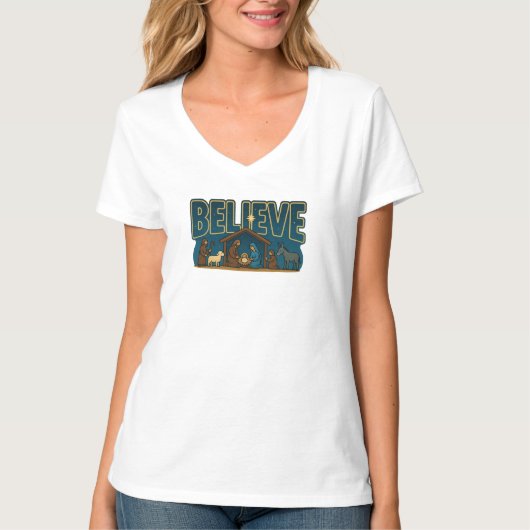 Geloof Kerststal T-shirt (Voorkant)