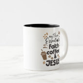 Geloof Koffie en Jezus Essentials Religieus Tweekleurige Koffiemok (Voorkant rechts)