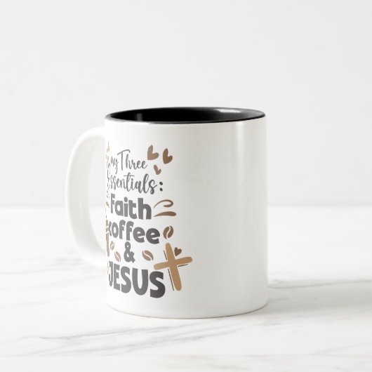 Geloof Koffie en Jezus Essentials Religieus Tweekleurige Koffiemok (Voorkant links)