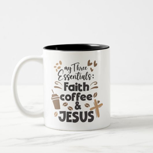 Geloof Koffie en Jezus Essentials Religieus Tweekleurige Koffiemok (Links)