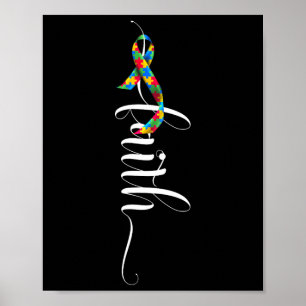 Geloof Kruis Autisme Bewustzijn Ribbon Puzzel Stuk Poster