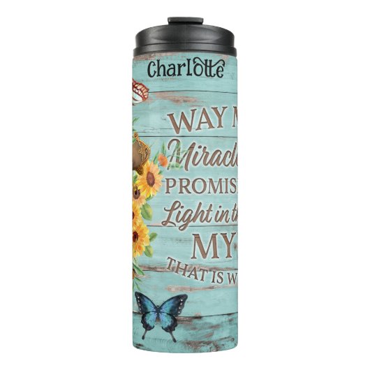 Geloof: Kruis, Zonnebloemen, Weg Maker Thermosbeker (Voorkant)