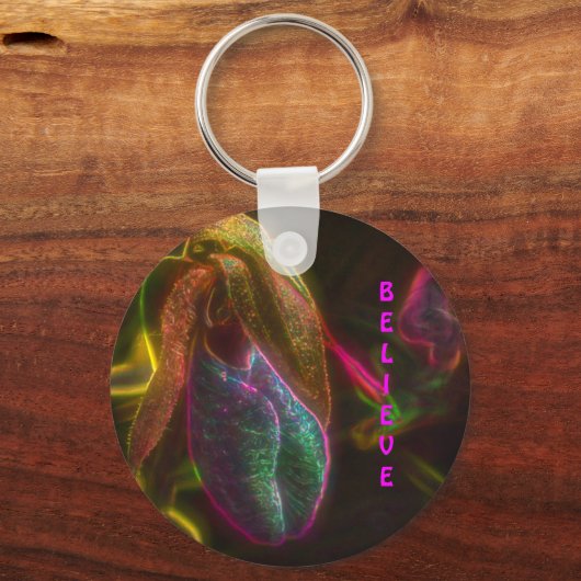 Geloof Lady Slipper Flower Inspirerend Sleutelhanger (Achterkant)