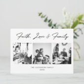 Geloof, liefde en familie Kerstmis. Moderne multif Feestdagenkaart (Staand voorkant)